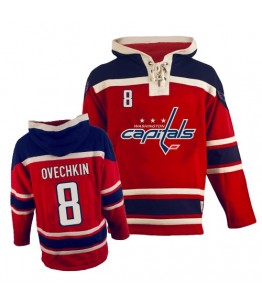 NHL Alex Ovechkin Washington Capitals Old Time Hockey Authentic Sawyer Hooded Sweatshirt Jersey - Red