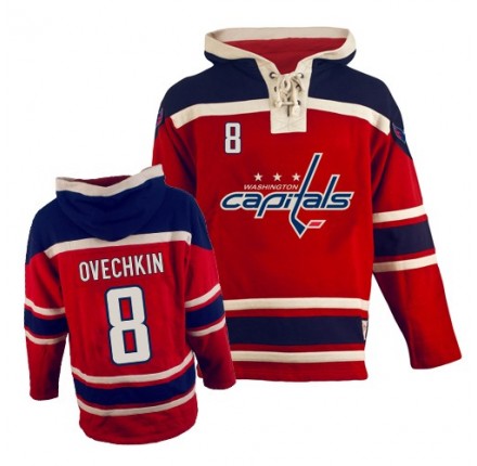 NHL Alex Ovechkin Washington Capitals Old Time Hockey Authentic Sawyer Hooded Sweatshirt Jersey - Red
